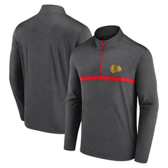 Chicago Blackhawks Logo Athletic Head-to-Head Raglan Quarter-Zip Top - Heather Charcoal | US 201194815