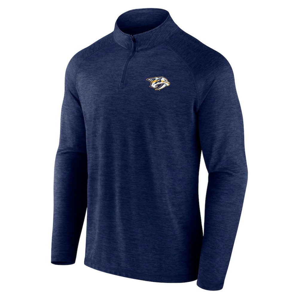 Nashville Predators Logo Athletic Head-to-Head Raglan Quarter-Zip Top - Navy | US 201194816