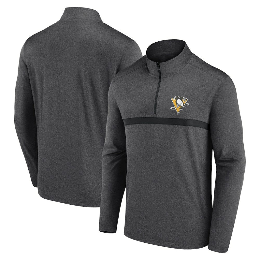 Pittsburgh Penguins Logo Athletic Head-to-Head Raglan Quarter-Zip Top - Heather Charcoal | US 201194818