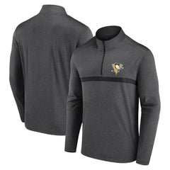 Pittsburgh Penguins Logo Athletic Head-to-Head Raglan Quarter-Zip Top - Heather Charcoal | US 201194818