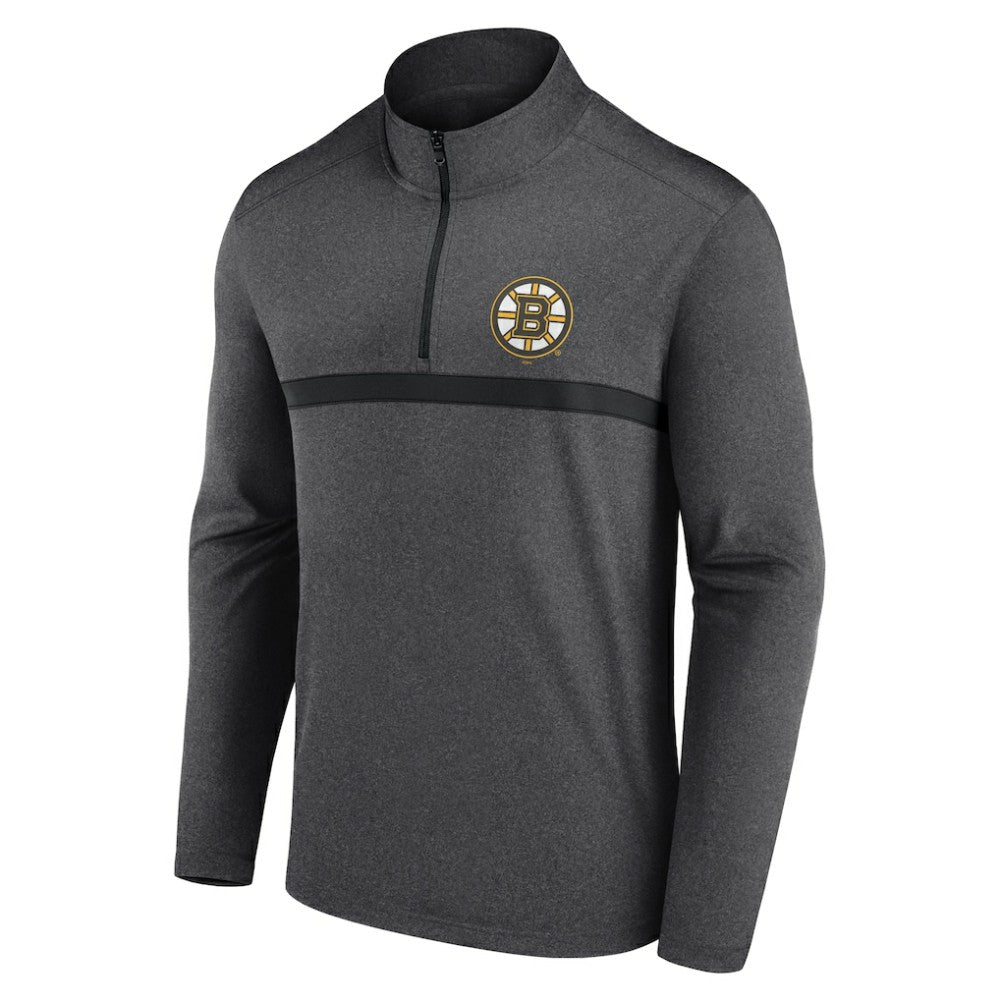 Boston Bruins Logo Athletic Head-to-Head Raglan Quarter-Zip Top - Heather Charcoal | US 201194819