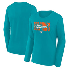Miami Dolphins Logo Athletic Women's Grip Long Sleeve T-Shirt - Aqua T-shirts