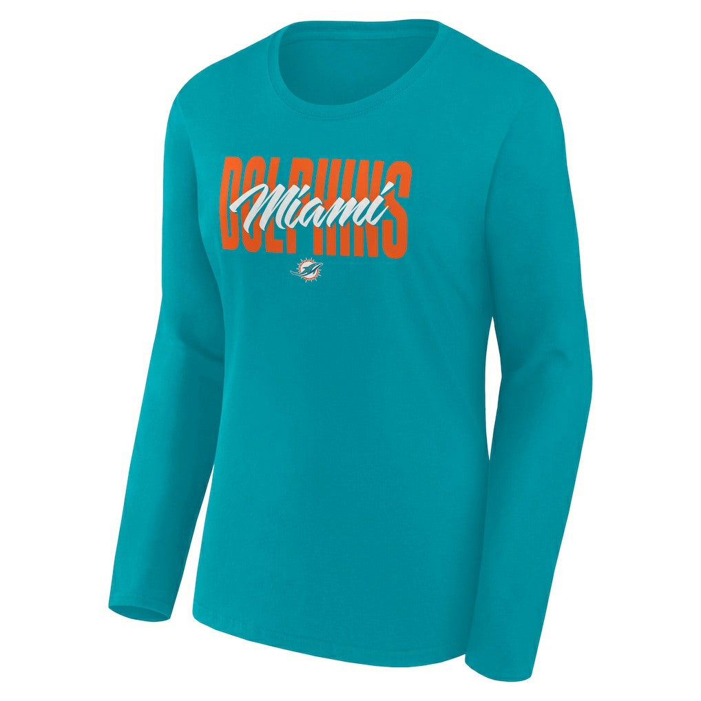 Miami Dolphins Logo Athletic Women's Grip Long Sleeve T-Shirt - Aqua T-shirts