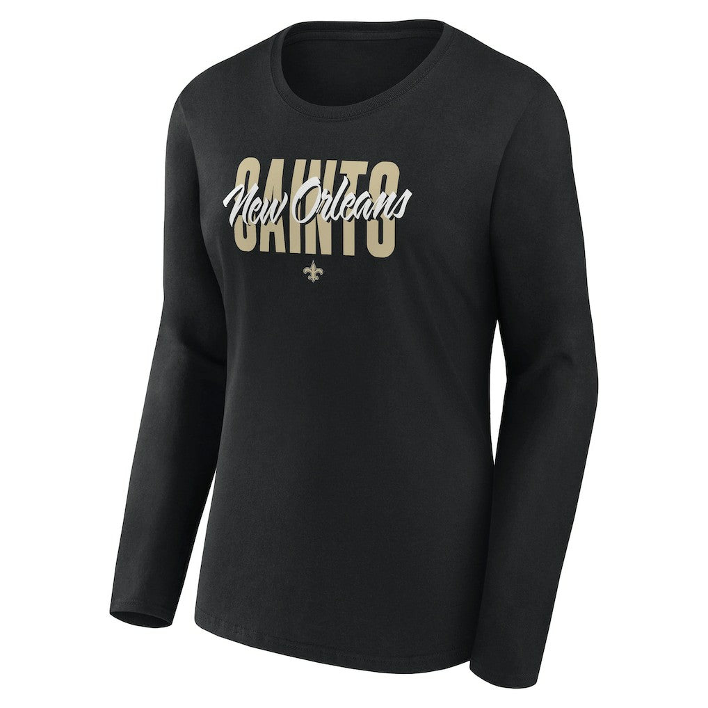 New Orleans Saints Logo Athletic Women's Grip Long Sleeve T-Shirt - Black T-shirts