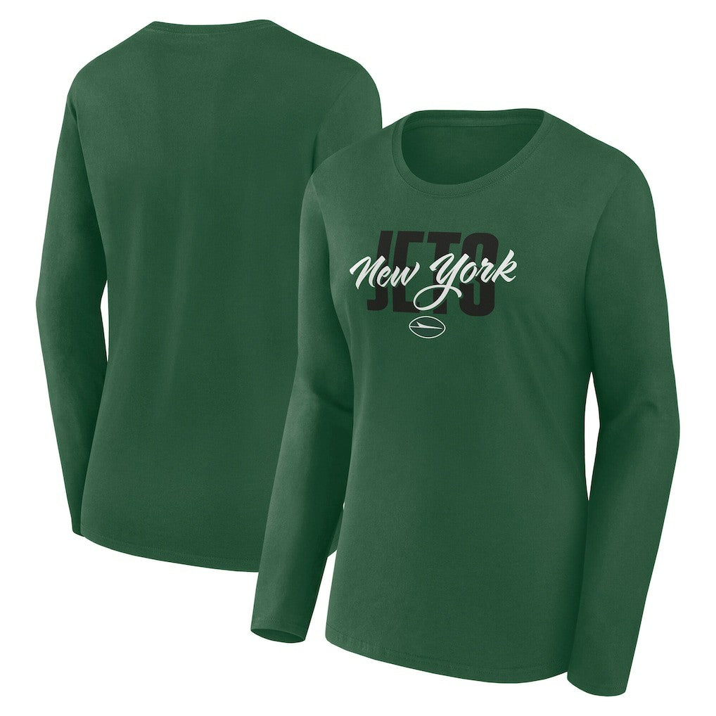 New York Jets Logo Athletic Women's Grip Long Sleeve T-Shirt - Green T-shirts