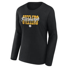 Pittsburgh Steelers Logo Athletic Women's Grip Long Sleeve T-Shirt - Black T-shirts