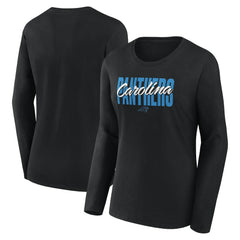 Carolina Panthers Logo Athletic Women's Grip Long Sleeve T-Shirt - Black T-shirts