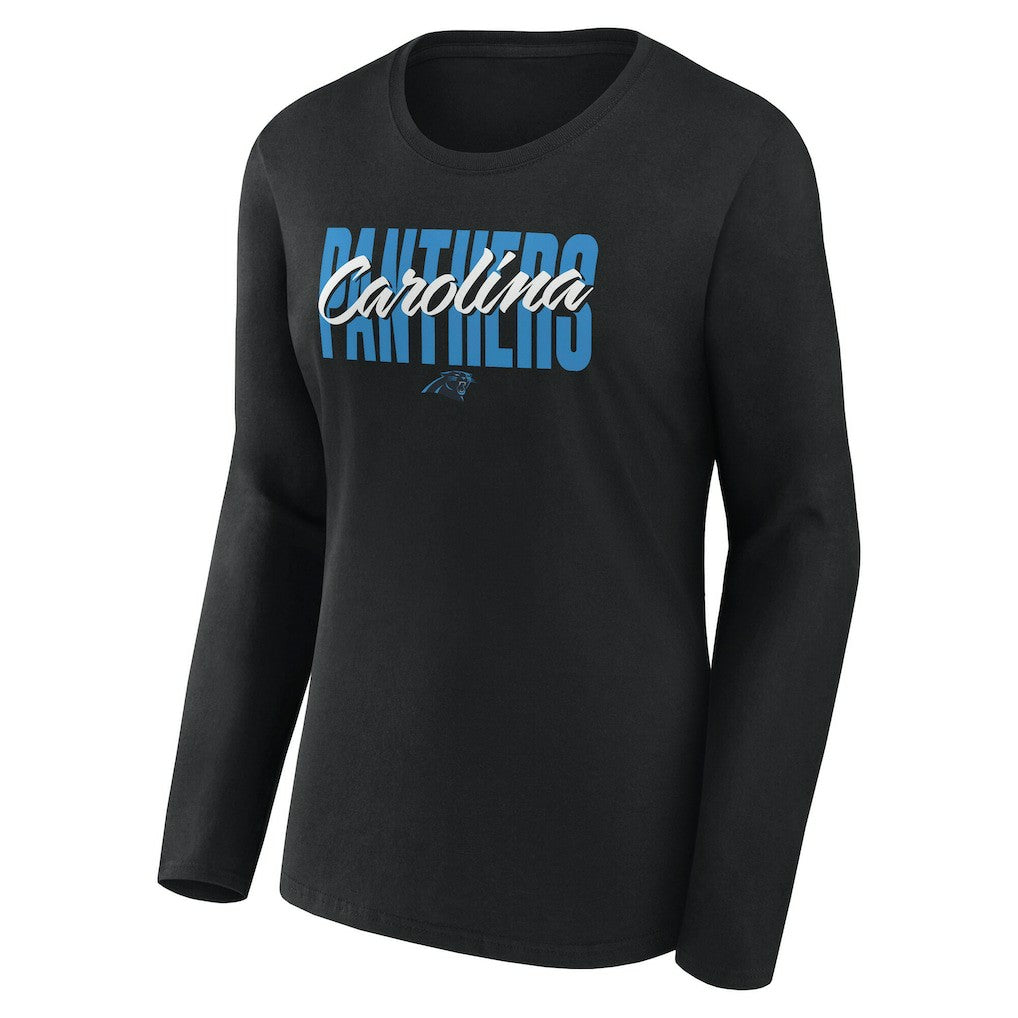 Carolina Panthers Logo Athletic Women's Grip Long Sleeve T-Shirt - Black T-shirts