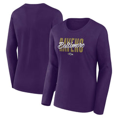 Baltimore Ravens Logo Athletic Women's Grip Long Sleeve T-Shirt - Purple T-shirts