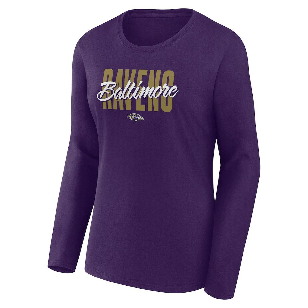 Baltimore Ravens Logo Athletic Women's Grip Long Sleeve T-Shirt - Purple T-shirts