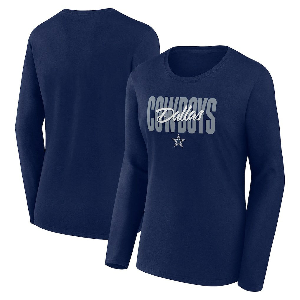 Dallas Cowboys Logo Athletic Women's Grip Long Sleeve T-Shirt - Navy T-shirts