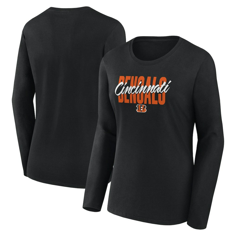 Cincinnati Bengals Logo Athletic Women's Grip Long Sleeve T-Shirt - Black T-shirts
