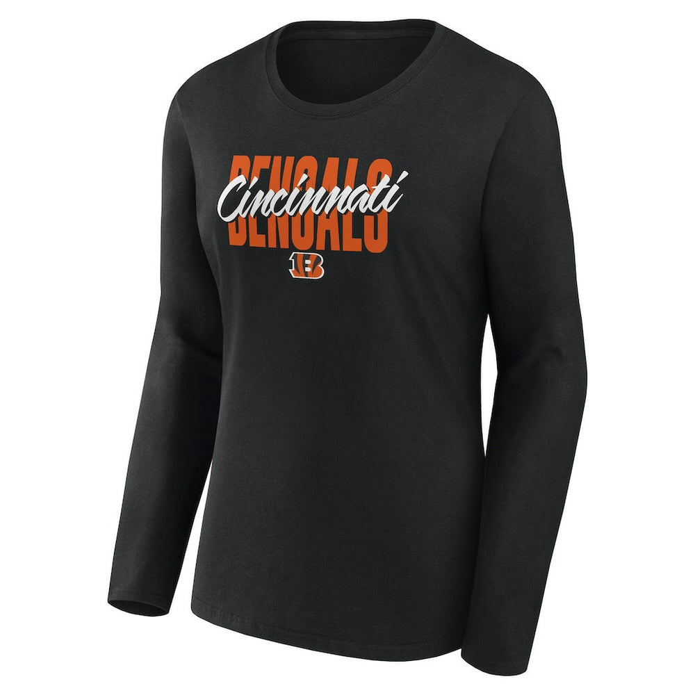 Cincinnati Bengals Logo Athletic Women's Grip Long Sleeve T-Shirt - Black T-shirts