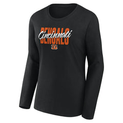 Cincinnati Bengals Logo Athletic Women's Grip Long Sleeve T-Shirt - Black T-shirts