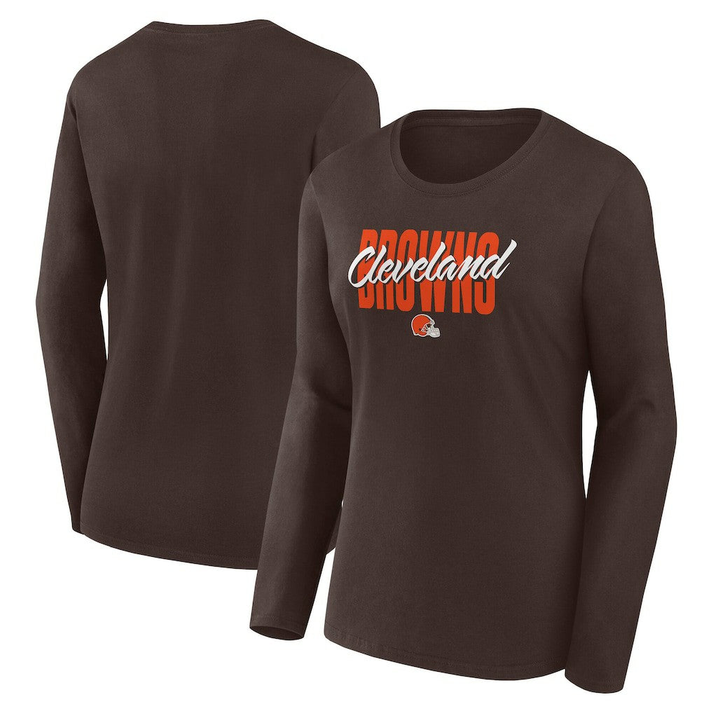 Cleveland Browns Logo Athletic Women's Grip Long Sleeve T-Shirt - Brown T-shirts