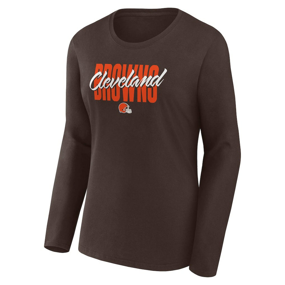 Cleveland Browns Logo Athletic Women's Grip Long Sleeve T-Shirt - Brown T-shirts
