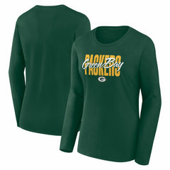 Green Bay Packers Logo Athletic Women's Grip Long Sleeve T-Shirt - Green T-shirts