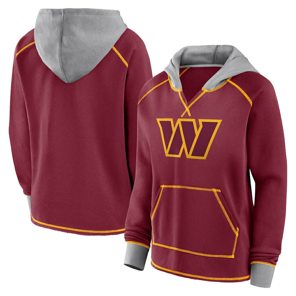 Washington Commanders Logo Athletic Women's Boom Fleece Pullover V-Neck Hoodie - Burgundy Hoodies