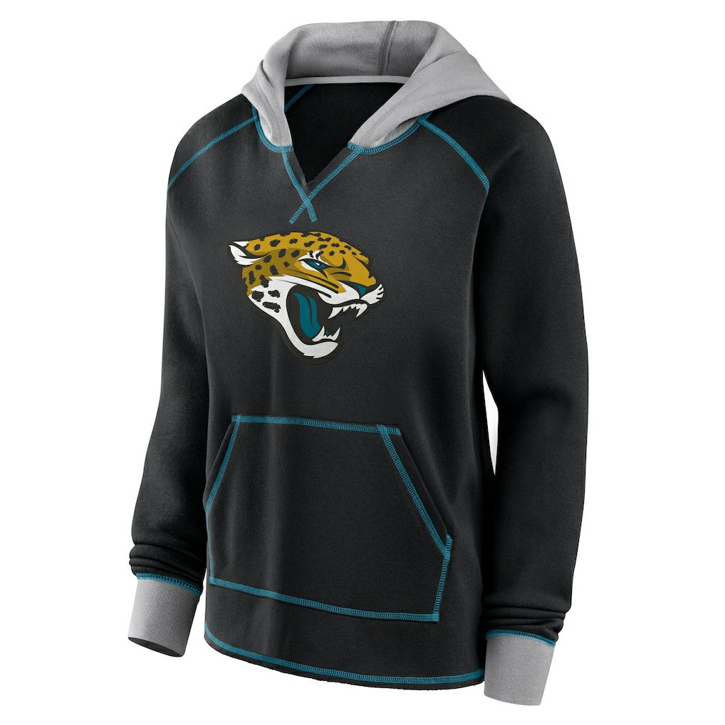 Jacksonville Jaguars Logo Athletic Women's Boom Fleece Pullover V-Neck Hoodie - Black Hoodies