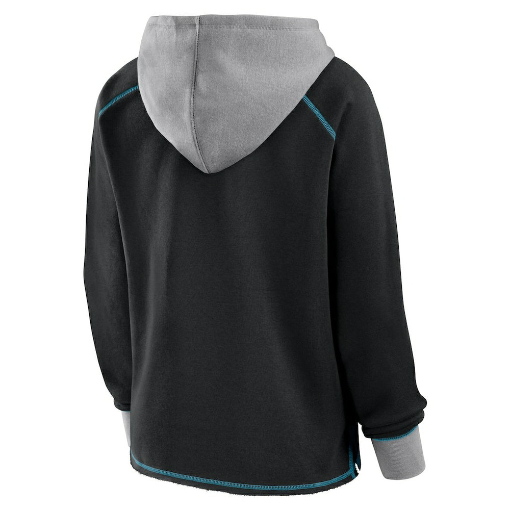 Jacksonville Jaguars Logo Athletic Women's Boom Fleece Pullover V-Neck Hoodie - Black Hoodies