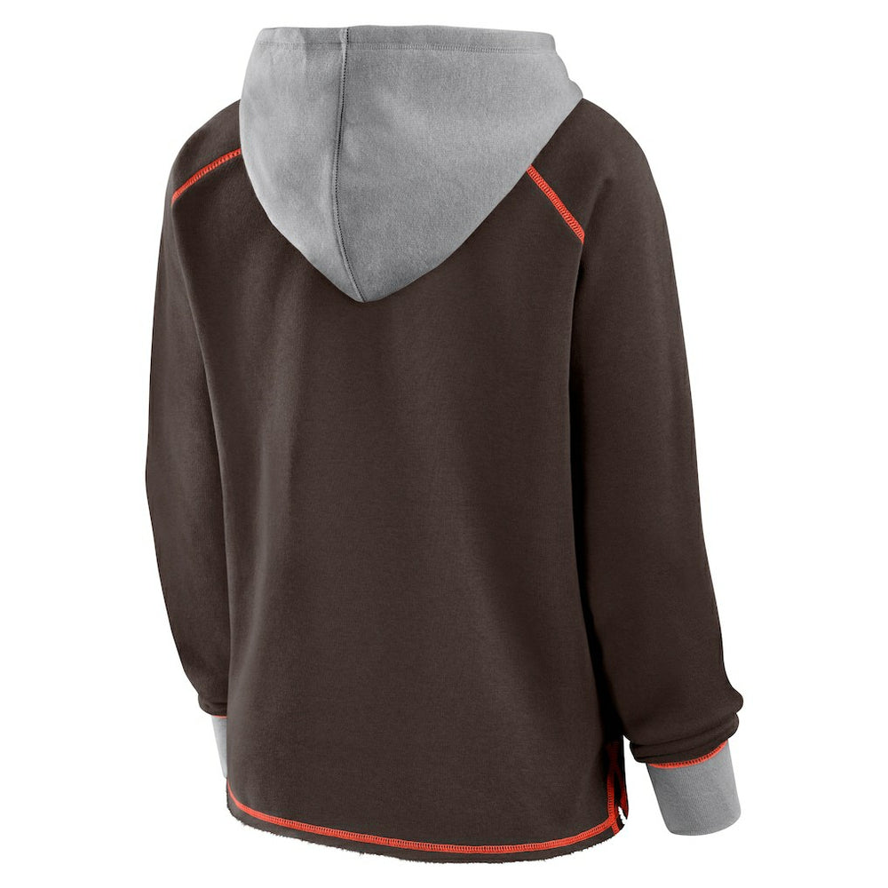 Cleveland Browns Logo Athletic Women's Boom Fleece Pullover V-Neck Hoodie - Brown Hoodies