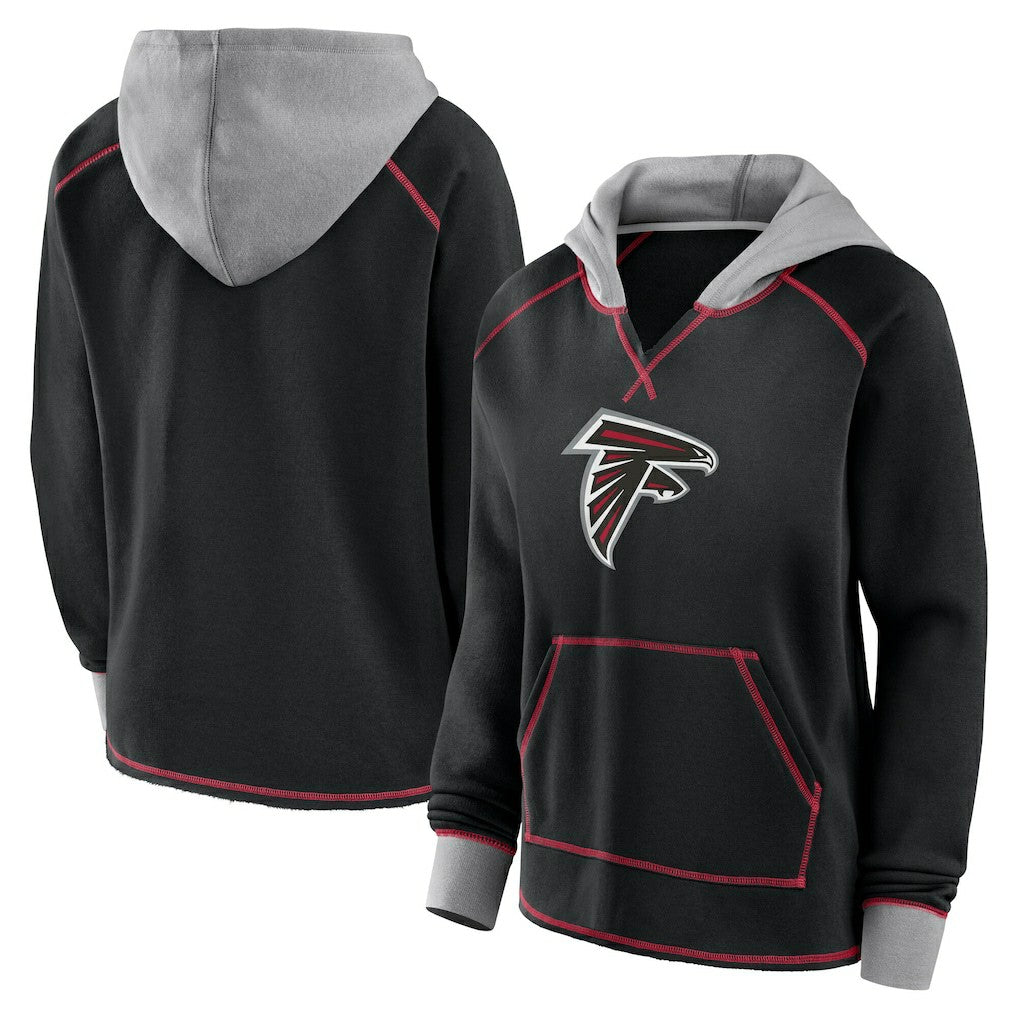 Atlanta Falcons Logo Athletic Women's Boom Fleece Pullover V-Neck Hoodie - Black Hoodies