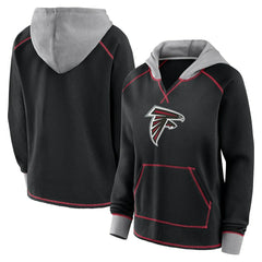 Atlanta Falcons Logo Athletic Women's Boom Fleece Pullover V-Neck Hoodie - Black Hoodies