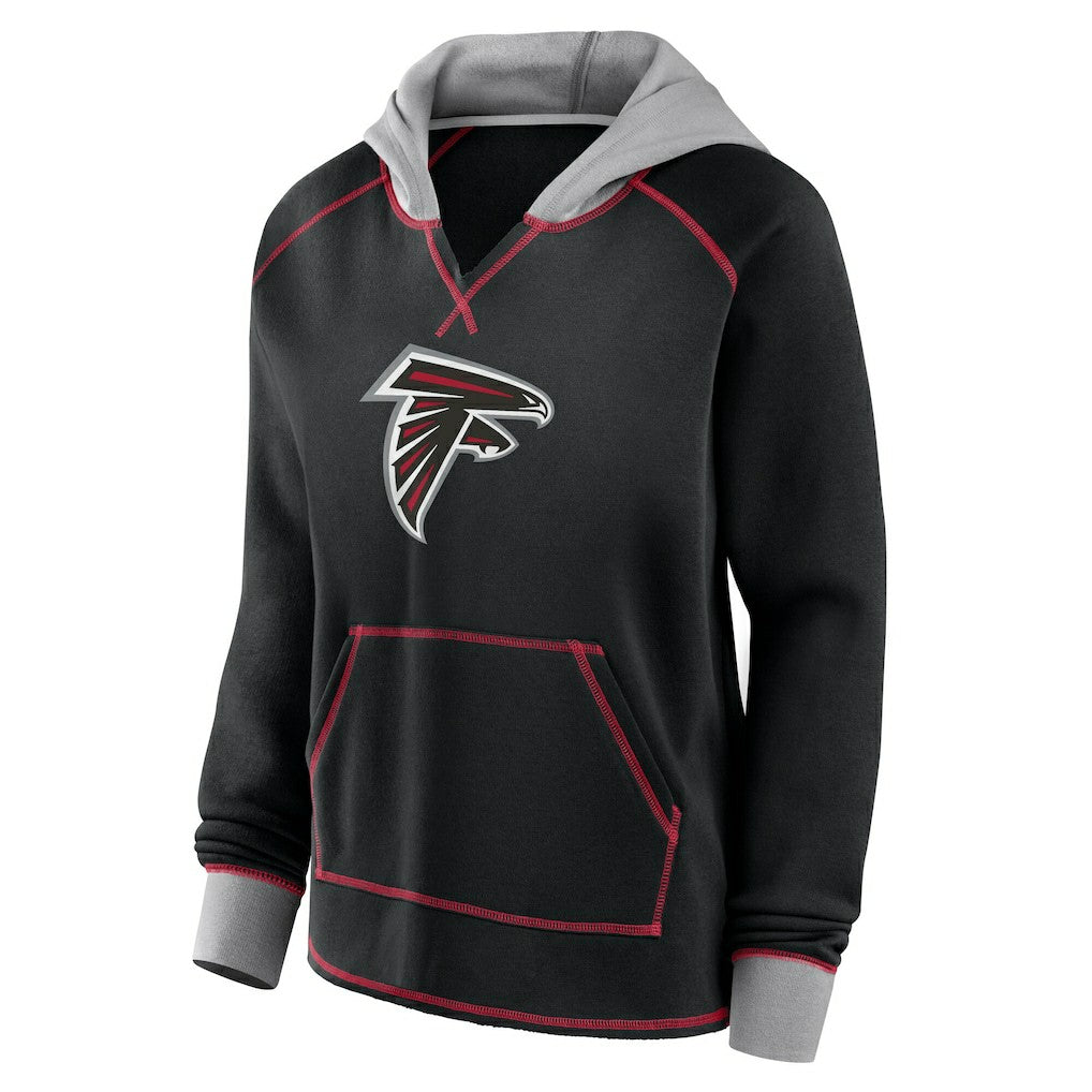 Atlanta Falcons Logo Athletic Women's Boom Fleece Pullover V-Neck Hoodie - Black Hoodies
