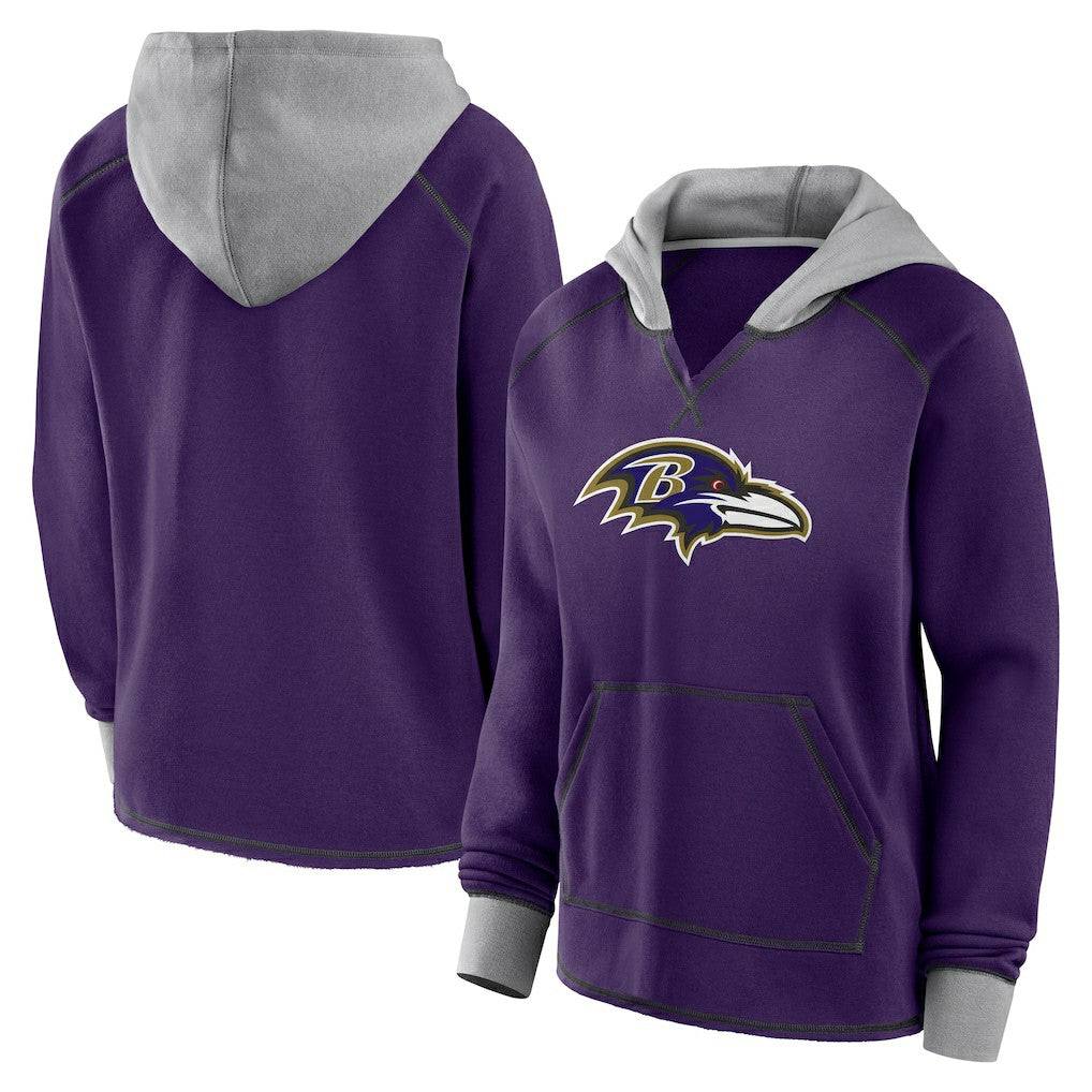 Baltimore Ravens Logo Athletic Women's Boom Fleece Pullover V-Neck Hoodie - Purple Hoodies