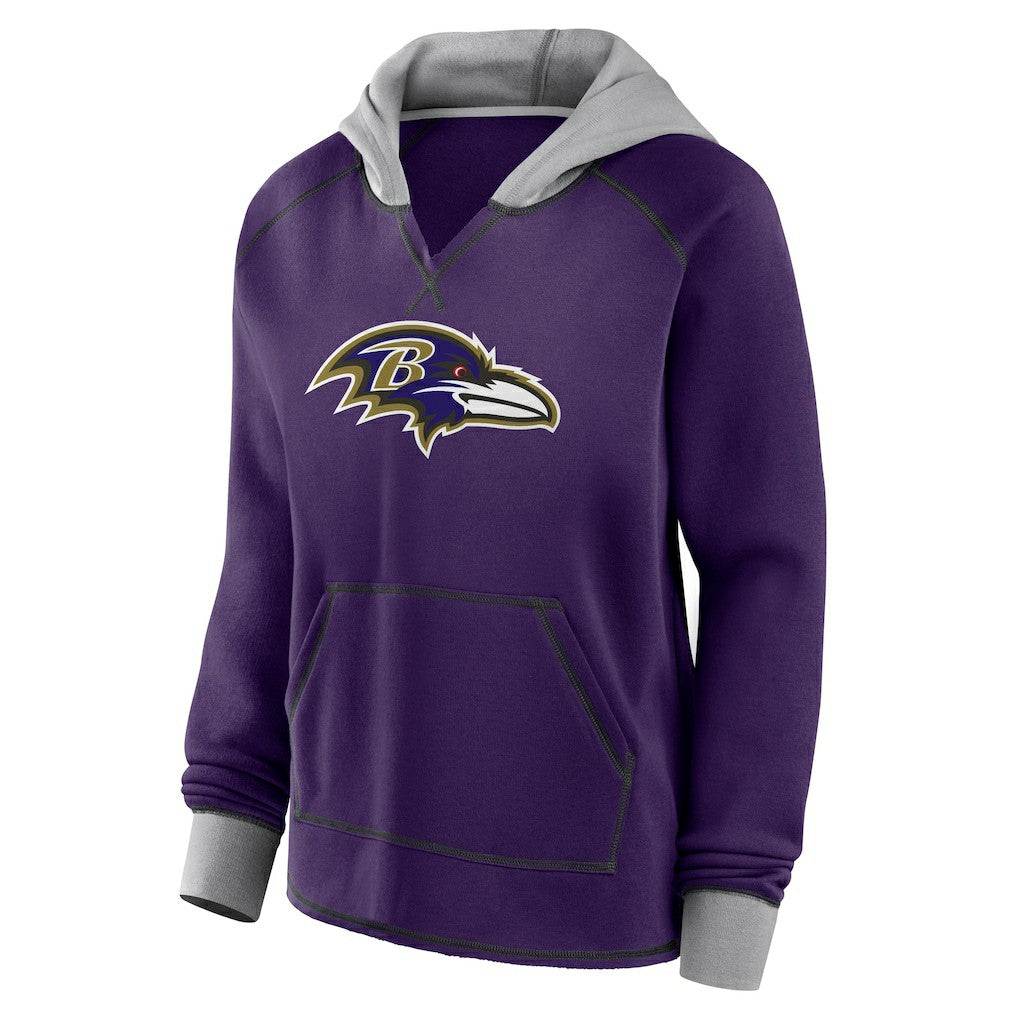 Baltimore Ravens Logo Athletic Women's Boom Fleece Pullover V-Neck Hoodie - Purple Hoodies