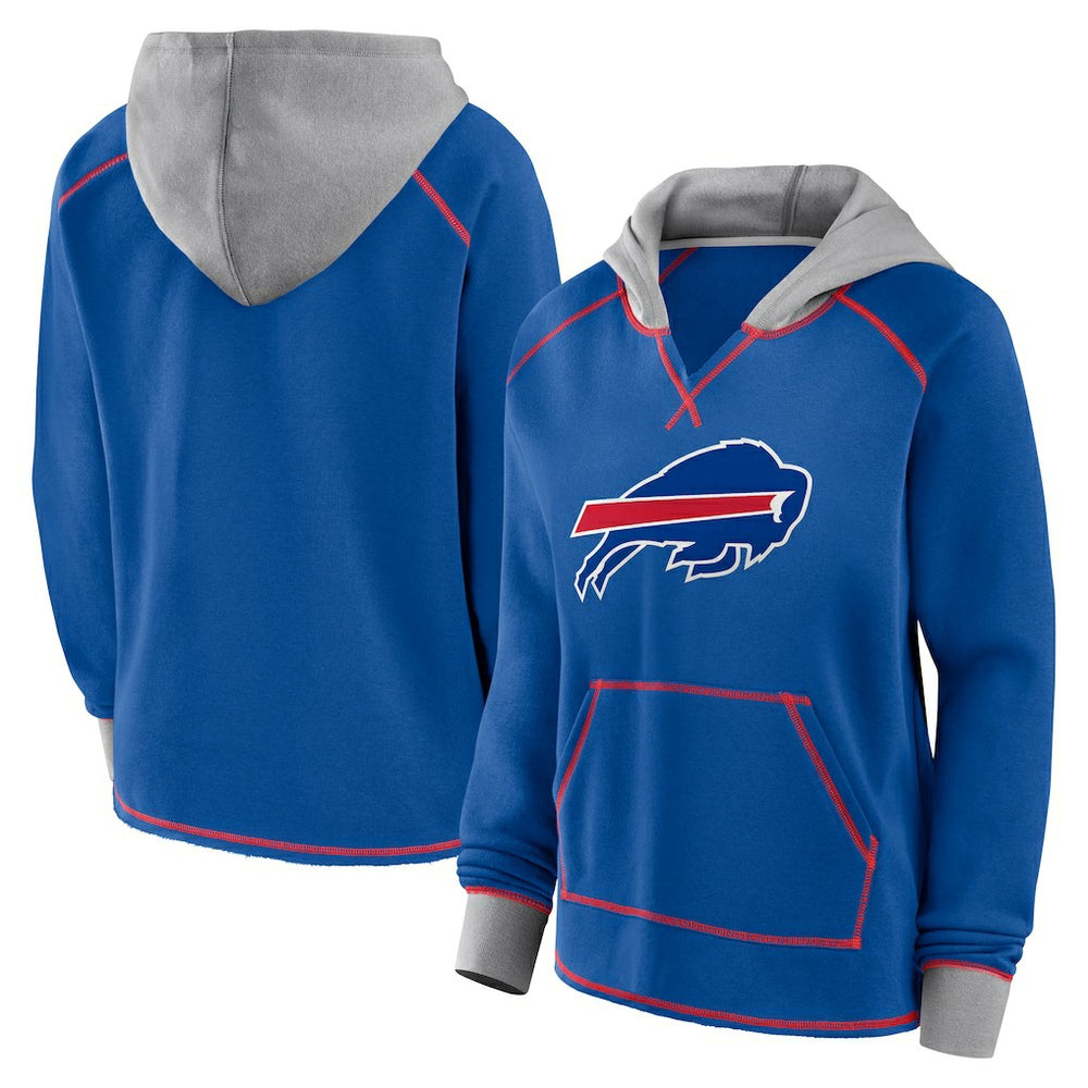 Buffalo Bills Logo Athletic Women's Boom Fleece Pullover V-Neck Hoodie - Royal Hoodies