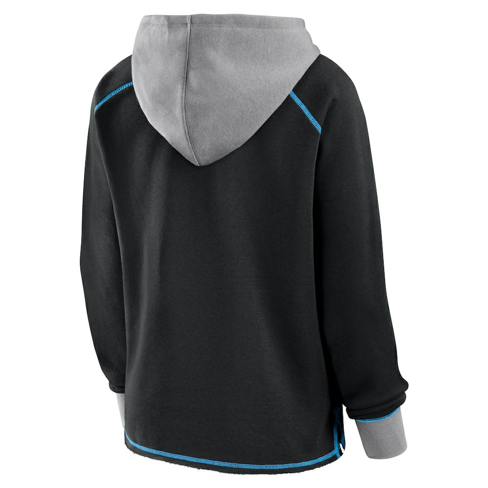 Carolina Panthers Logo Athletic Women's Boom Fleece Pullover V-Neck Hoodie - Black Hoodies