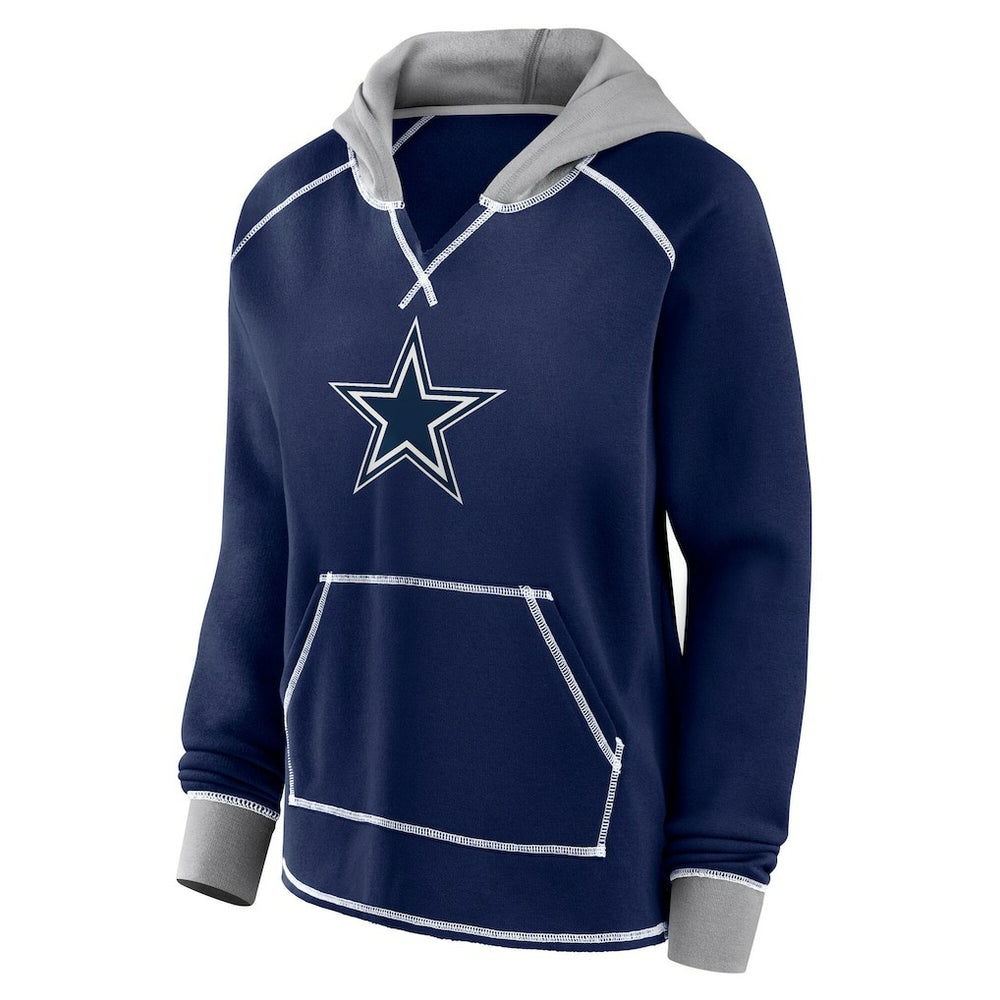 Dallas Cowboys Logo Athletic Women's Boom Fleece Pullover V-Neck Hoodie - Navy Hoodies