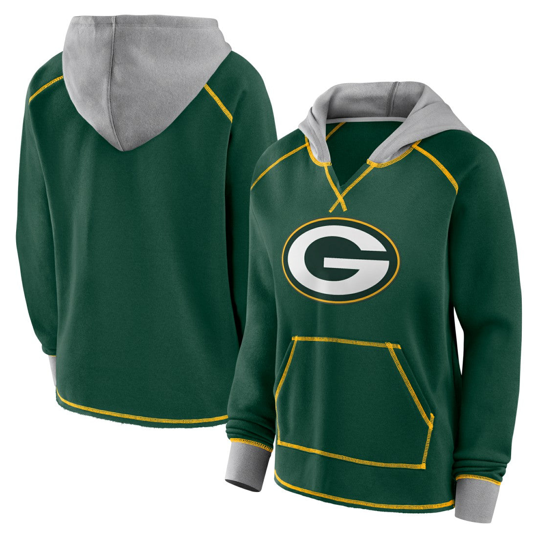 Green Bay Packers Logo Athletic Women's Boom Fleece Pullover V-Neck Hoodie - Green Hoodies