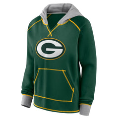Green Bay Packers Logo Athletic Women's Boom Fleece Pullover V-Neck Hoodie - Green Hoodies
