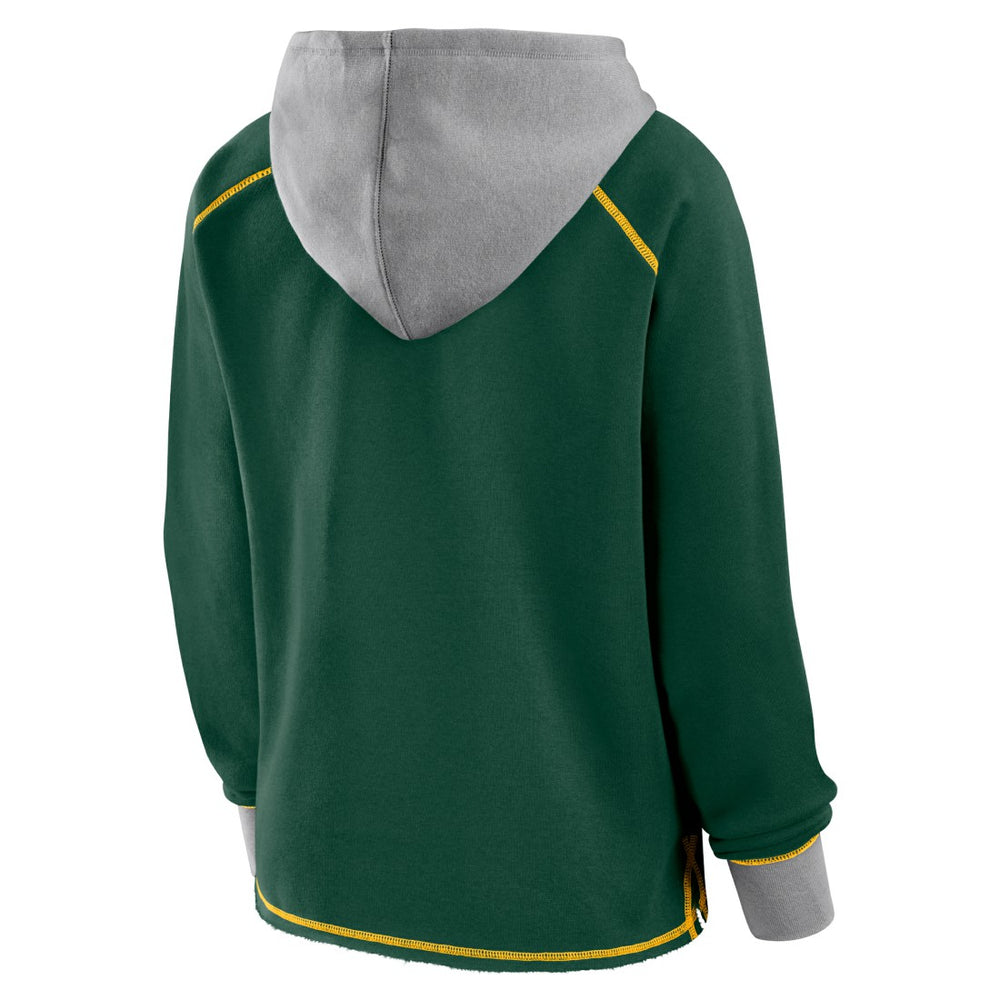 Green Bay Packers Logo Athletic Women's Boom Fleece Pullover V-Neck Hoodie - Green Hoodies