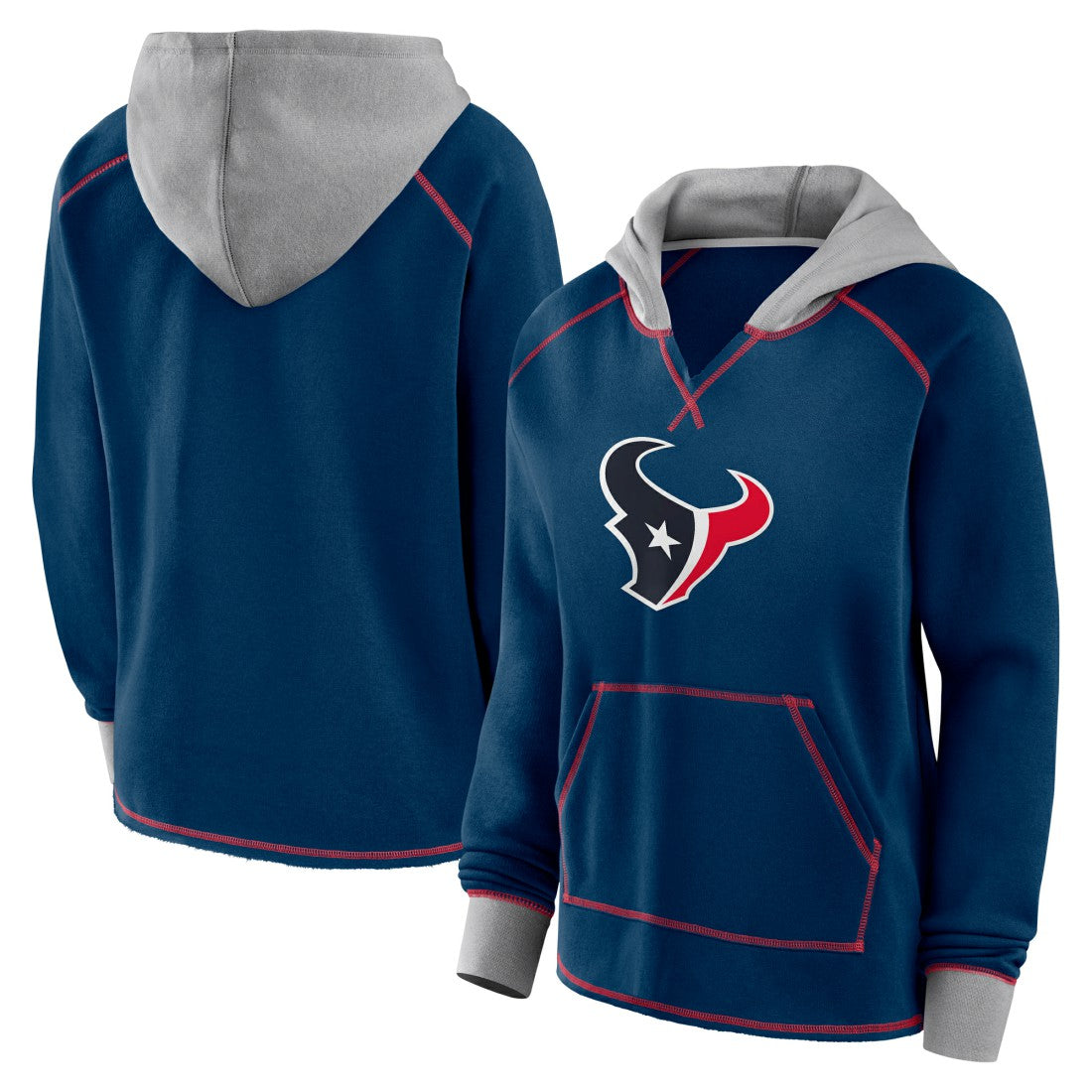 Houston Texans Logo Athletic Women's Boom Fleece Pullover V-Neck Hoodie - Navy Hoodies