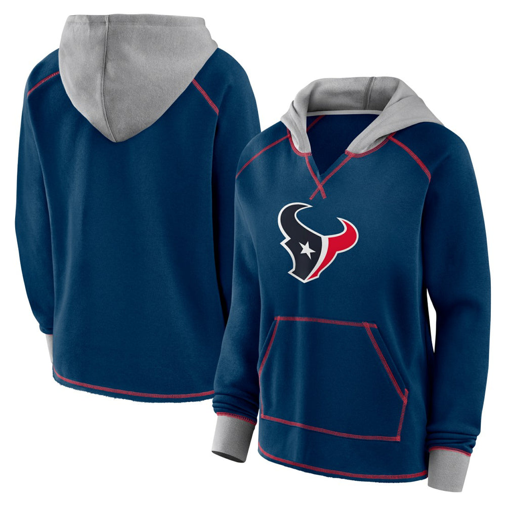 Houston Texans Logo Athletic Women's Boom Fleece Pullover V-Neck Hoodie - Navy Hoodies