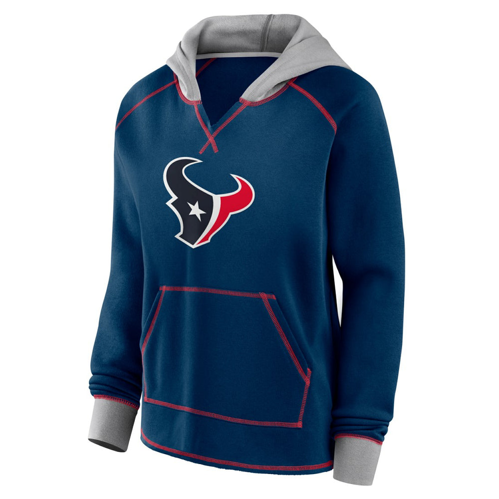 Houston Texans Logo Athletic Women's Boom Fleece Pullover V-Neck Hoodie - Navy Hoodies
