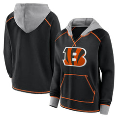 Cincinnati Bengals Logo Athletic Women's Boom Fleece Pullover V-Neck Hoodie - Black Hoodies