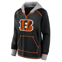 Cincinnati Bengals Logo Athletic Women's Boom Fleece Pullover V-Neck Hoodie - Black Hoodies