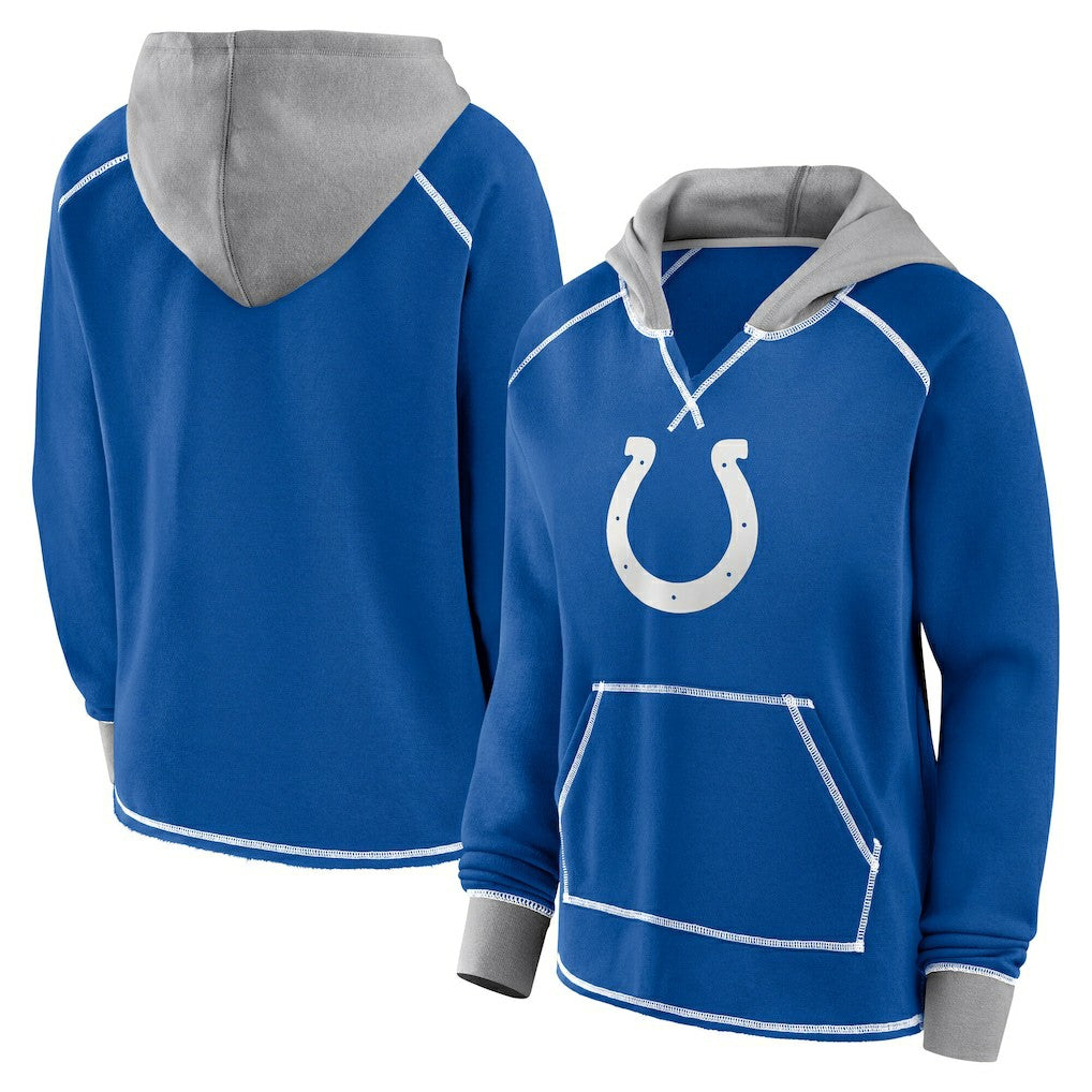 Indianapolis Colts Logo Athletic Women's Boom Fleece Pullover V-Neck Hoodie - Royal Hoodies