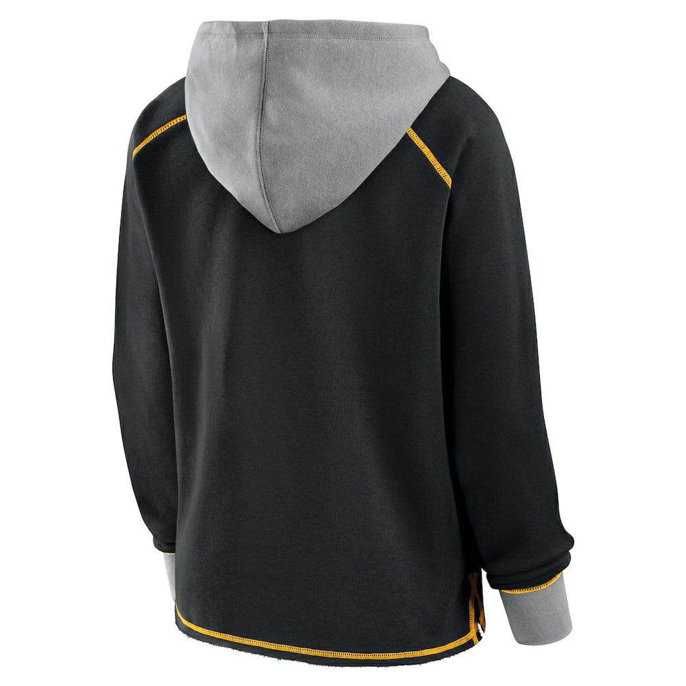 Pittsburgh Steelers Logo Athletic Women's Boom Fleece Pullover V-Neck Hoodie - Black Hoodies