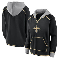 New Orleans Saints Logo Athletic Women's Boom Fleece Pullover V-Neck Hoodie - Black Hoodies