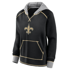 New Orleans Saints Logo Athletic Women's Boom Fleece Pullover V-Neck Hoodie - Black Hoodies