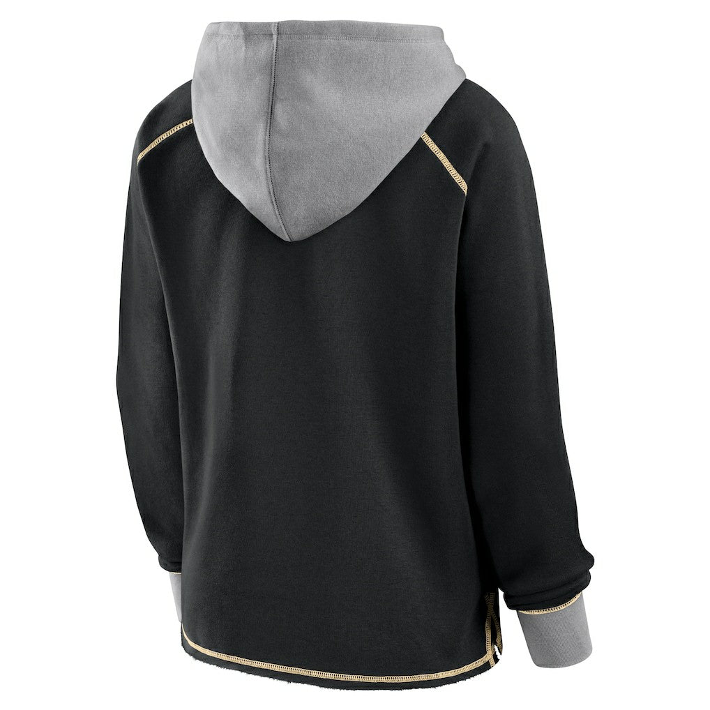 New Orleans Saints Logo Athletic Women's Boom Fleece Pullover V-Neck Hoodie - Black Hoodies