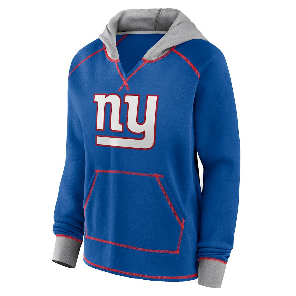New York Giants Logo Athletic Women's Boom Fleece Pullover V-Neck Hoodie - Royal Hoodies
