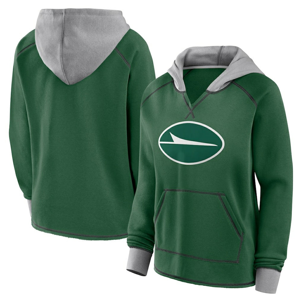 New York Jets Logo Athletic Women's Boom Fleece Pullover V-Neck Hoodie - Green Hoodies