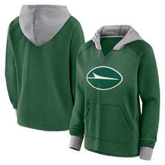 New York Jets Logo Athletic Women's Boom Fleece Pullover V-Neck Hoodie - Green Hoodies