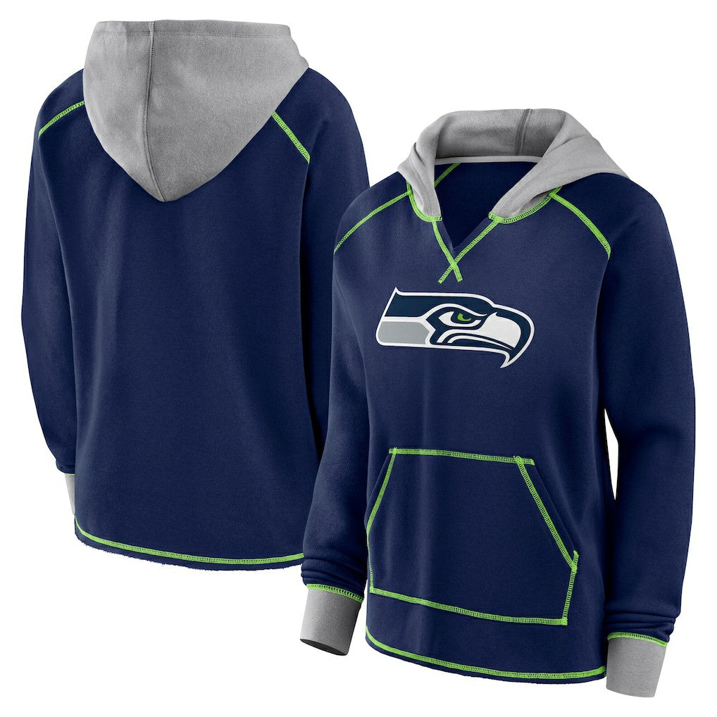 Seattle Seahawks Logo Athletic Women's Boom Fleece Pullover V-Neck Hoodie - College Navy Hoodies